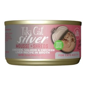 Tiki Cat - Silver Mousse + Shreds Chicken, Salmon &amp; Chicken Liver  Wet Cat Food, 2.4-oz /Single Can