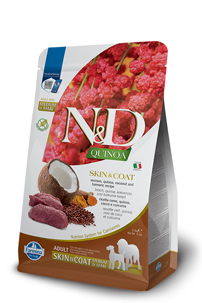 Farmina - N&amp;D Quinoa Skin &amp; Coat Venison, Coconut &amp; Turmeric MED/MAXI, Size: 5.5# (NEW)