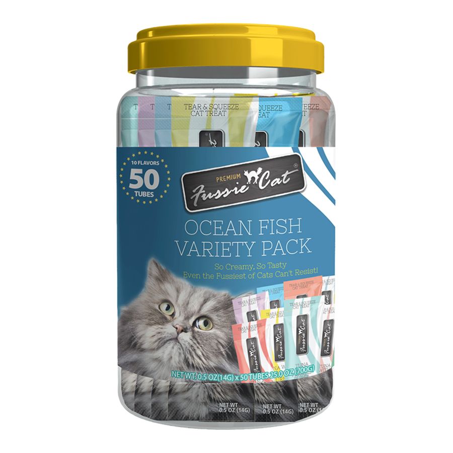 Fussie Cat - Oceanfish Puree Variety Cat Treat .05 oz 50 count