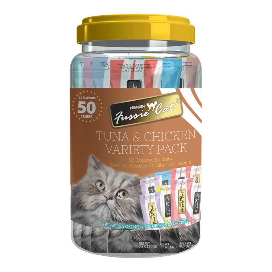 Fussie Cat - Tuna &amp; Chicken Puree Variety Cat Treat .05oz 50 Count