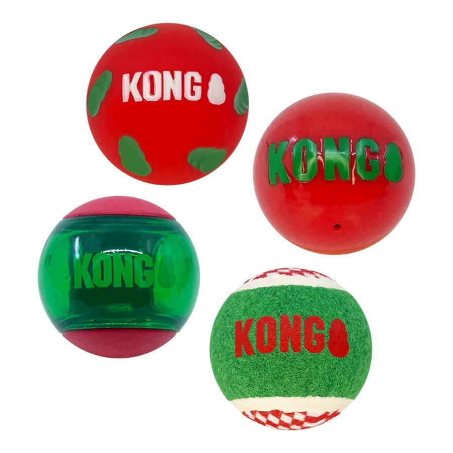 Kong - Holiday Occasions Balls Dog Toy 4 Pack