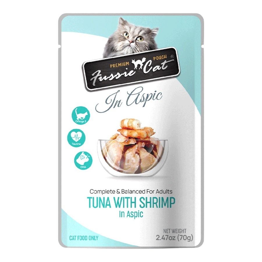 Fussie Cat (Case Pack) - Tuna with Shrimp in Aspic Wet Cat Food 2.47 oz. Pouch / Box of 12
