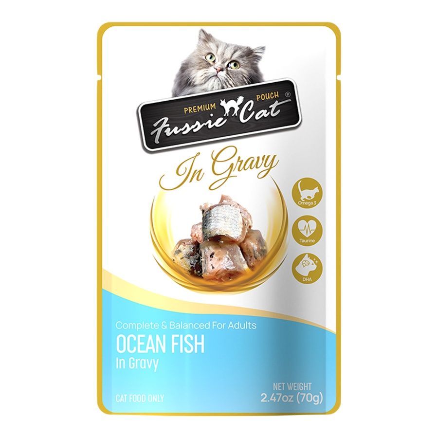 Fussie Cat (Case Pack) - Ocean Fish in Gravy Wet Cat Food 2.47 oz Pouch / Box of 12