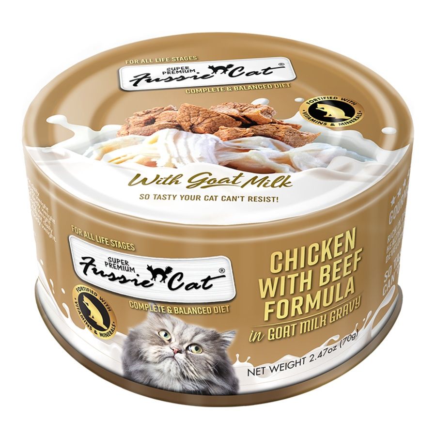 Fussie Cat (Case Pack) - Premium Chicken with Beef in Goat Milk Gravy Shredded Wet Cat Food, 2.47-oz / Case of 24