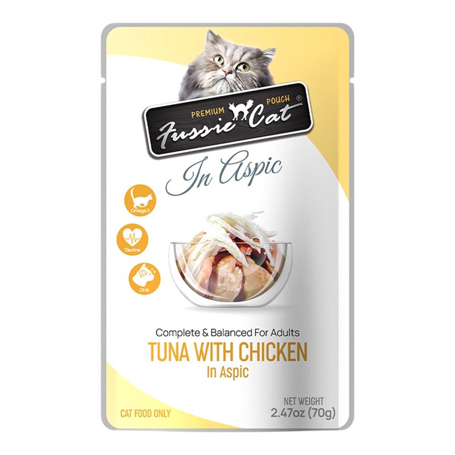 Fussie Cat (Case Pack) - Tuna with Chicken in Aspic Wet Cat Food 2.47 oz. Pouch / Box of 12