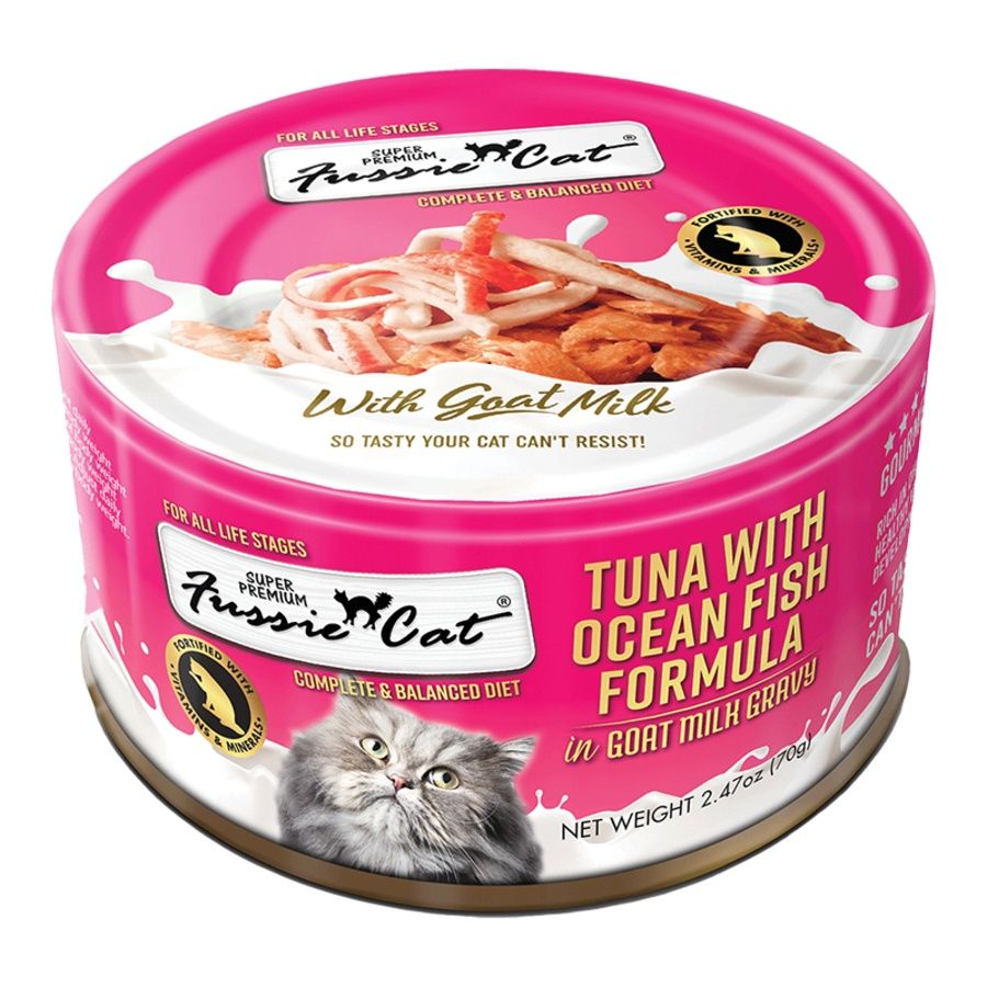 Fussie Cat (Case Pack) - Tuna with Oceanfish in Goat Milk Gravy Wet Cat Food 2.47 oz / Case of 24