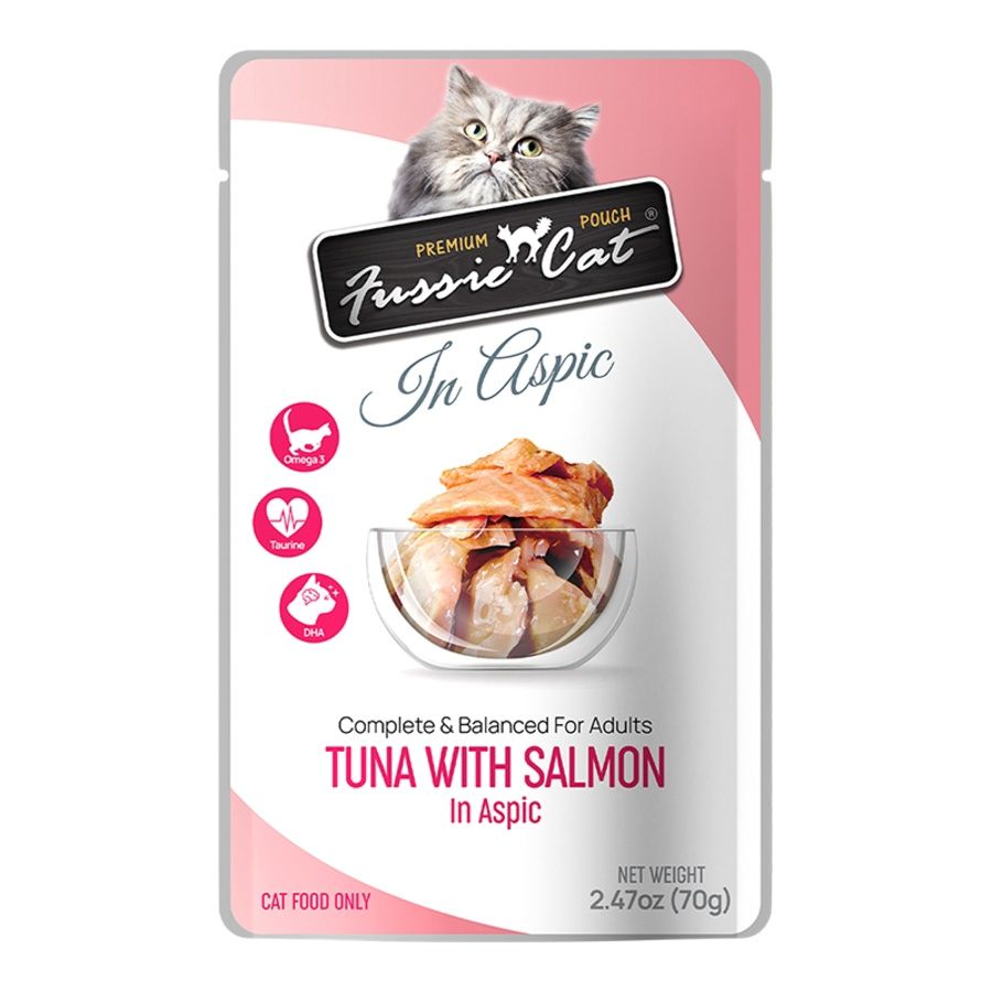 Fussie Cat (Case Pack) - Tuna with Salmon in Aspic Wet Cat Food 2.47 oz. Pouch / Box of 12