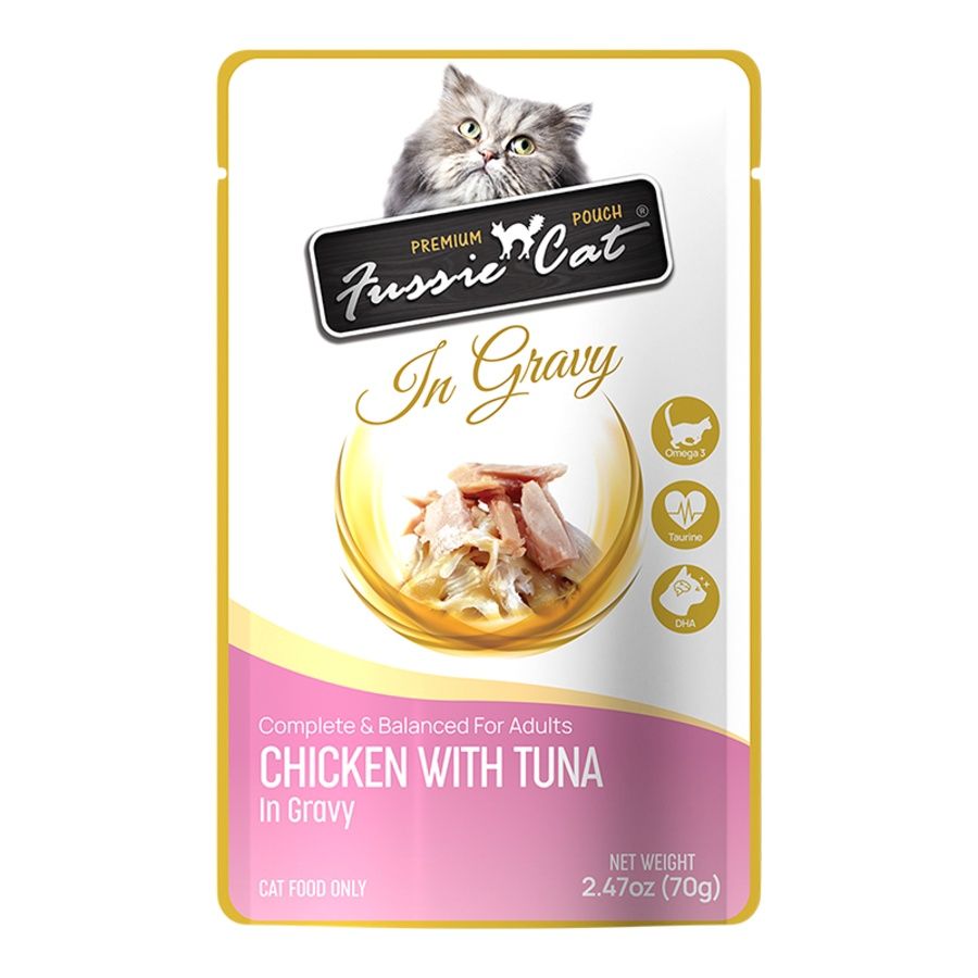 Fussie Cat (Case Pack) - Premium Chicken with Tuna in Gravy Wet Cat Food, 2.47-oz pouch / Box of 12