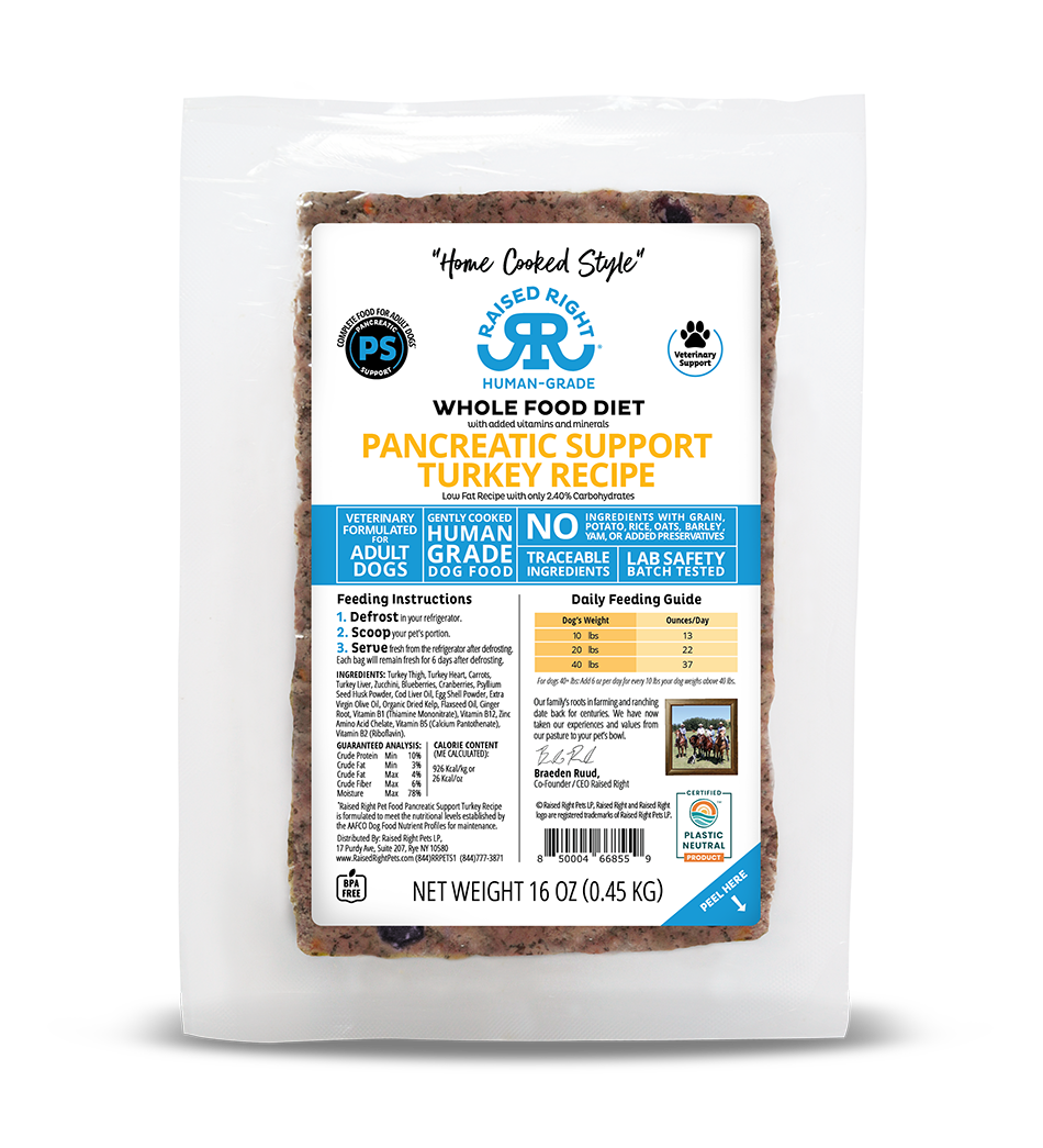 Raised Right - Pancreatic Support Frozen Gently Cooked, Flavor: Turkey