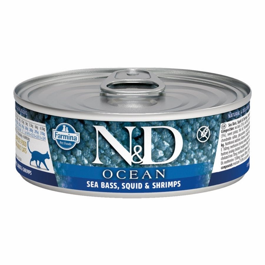 Farmina (CASE PACK) - N&amp;D Ocean Sea Bass, Squid, Shrimp Wet Cat Food 2.5 oz./Case of 24
