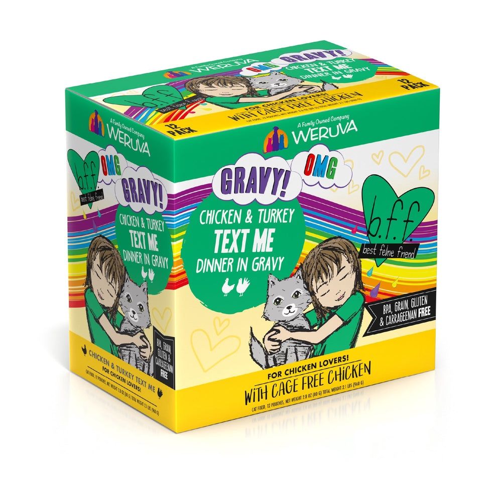 Weruva (Case Pack) - BFF OMG Text Me! Chicken &amp; Turkey in Gravy Wet Cat Food Pouches, 2.8-oz pouch / Box of 12