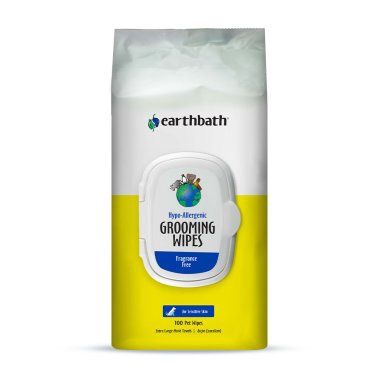 Earthbath - Hypo-Allergenic Grooming Wipes, Fragrance Free, Cleans &amp; Conditions, 100 ct plant-based wipes in re-sealable pouch