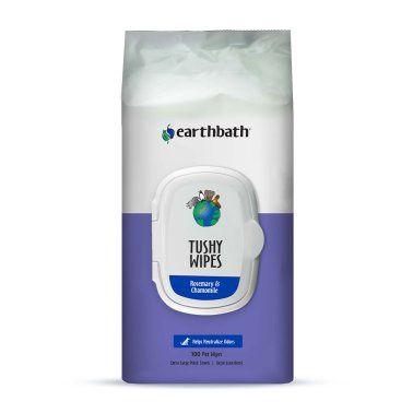 Earthbath - Tushy Wipes, Rosemary &amp; Chamomile Odor-Eating Enzymes &amp; Baking Soda, 100 ct plant-based wipes in re-sealable pouch