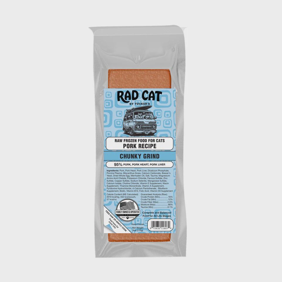 Rad Cat by Tucker's - Pork Recipe Frozen Raw Cat Food 6 oz., Texture: Chunky
