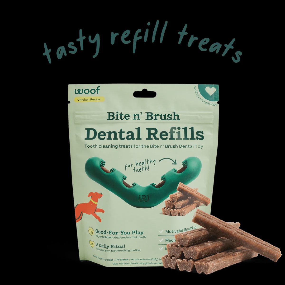 Woof - Bite N' Brush Refill Treats, Flavor: Chicken, Size: One Size