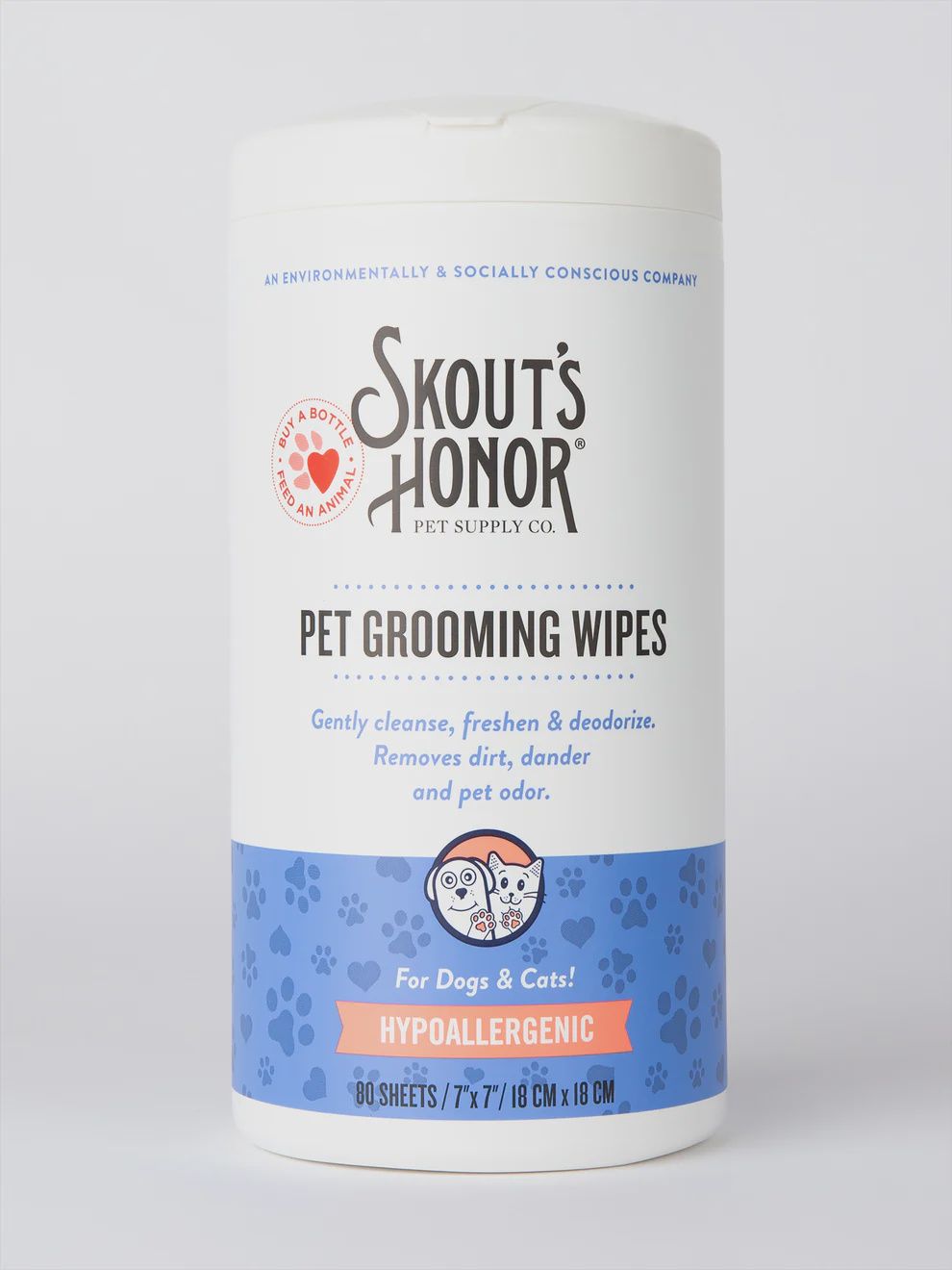 Skout's Honor - Hypoallergenic Grooming Wipes for Dogs &amp; Cats 80 count