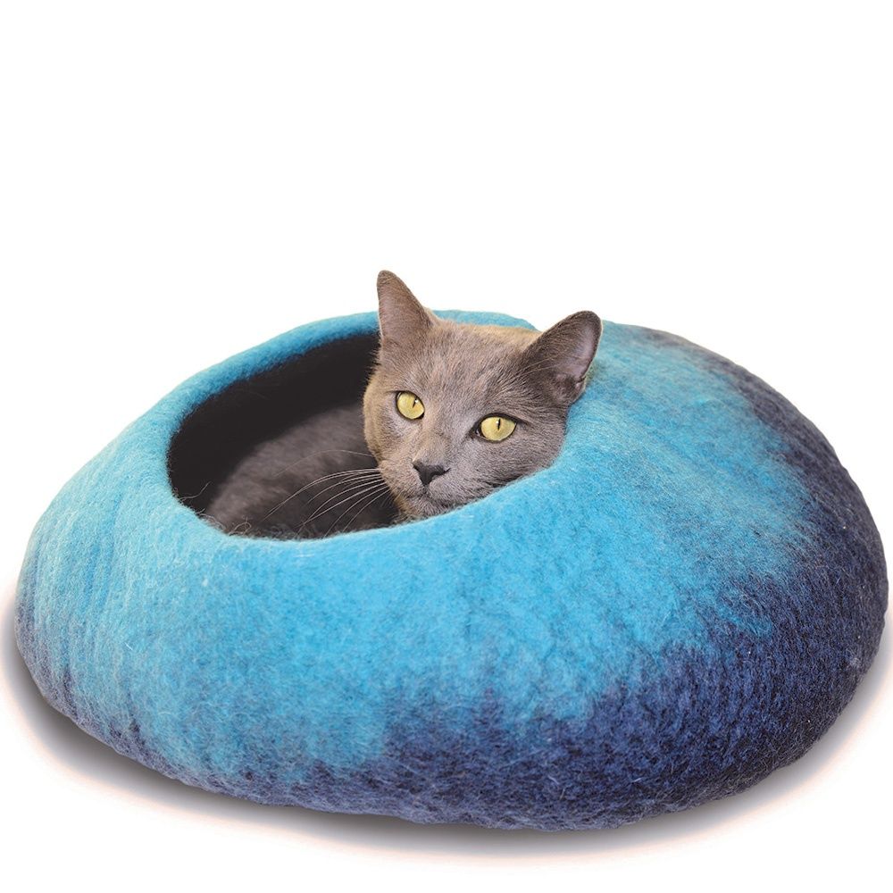 Karma Cat - Wool Pet Cave - Navy Turquoise Ombre