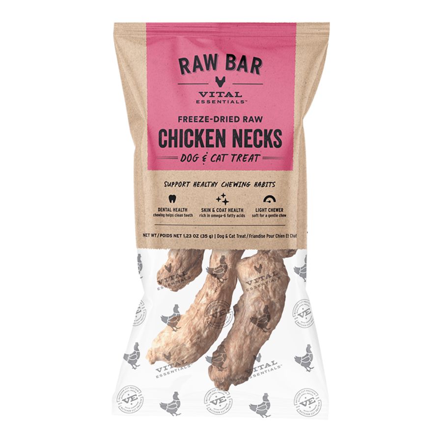 Chicken Necks Freeze Dried Dog/Cat Treat 1.23oz (28 pkg) - Vital Essentials - Vital Essentials