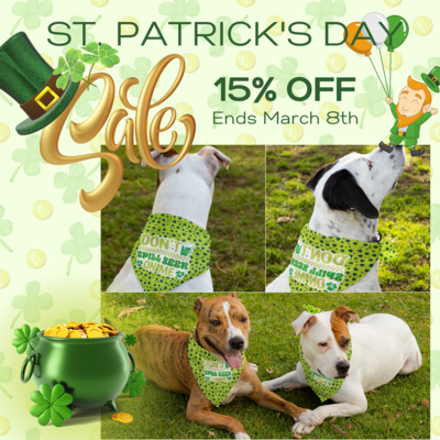 Lucky Pup St. Patrick&#39;s Day Dog Bandana with &quot;Don&#39;t Spill Beer On Me&quot; fun saying and Green Clover background | Adjustable Pet Collar