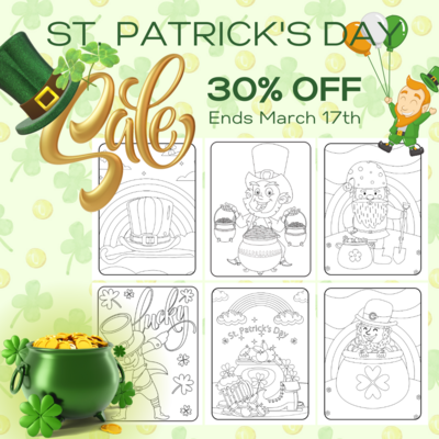 Festive St. Patrick’s Day Coloring Pages pack 1 for children ages 5-8, 20 page printable, playful holiday coloring fun ~ Printable Instant Download