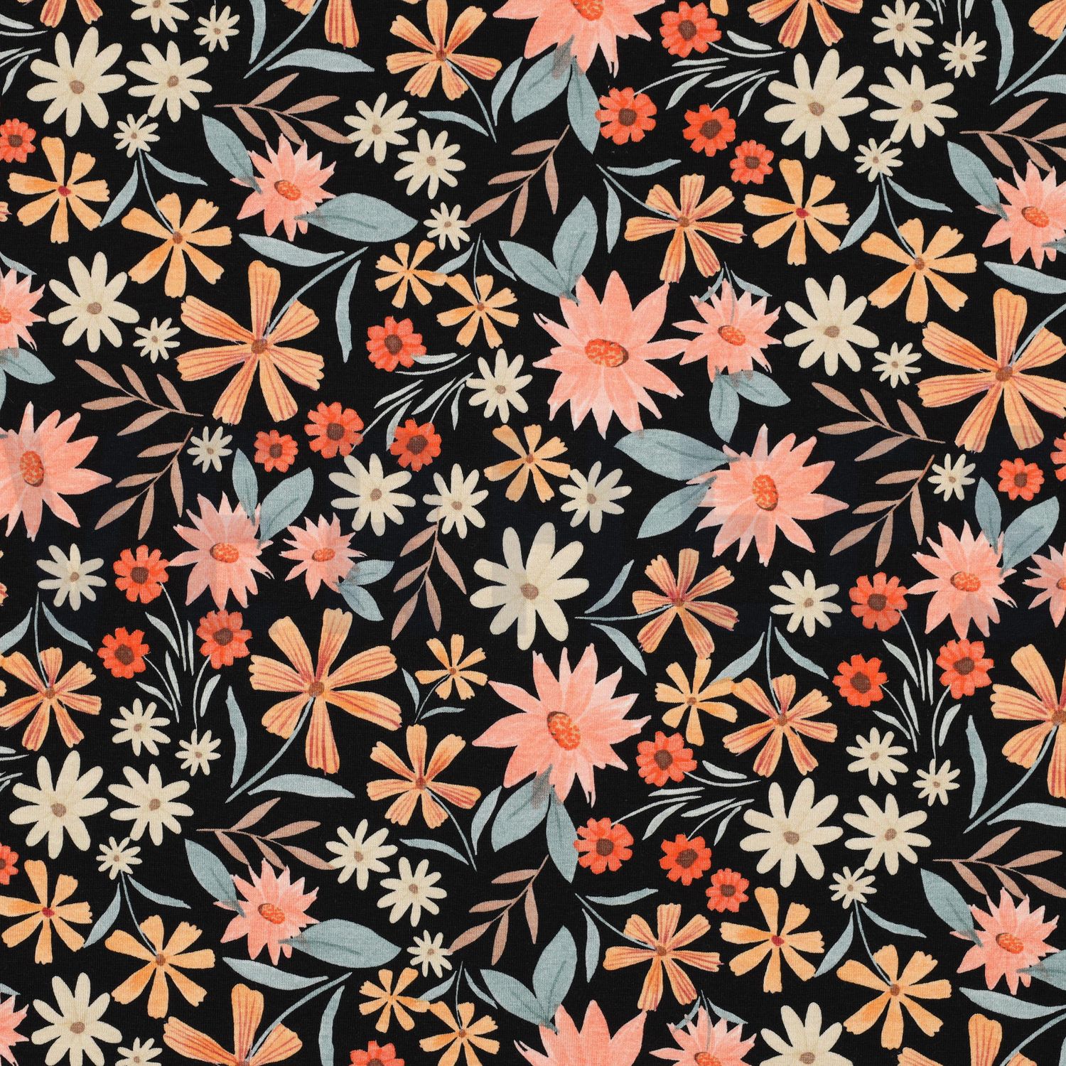 JERSEY DIGITAAL BLOEMEN - ZWART