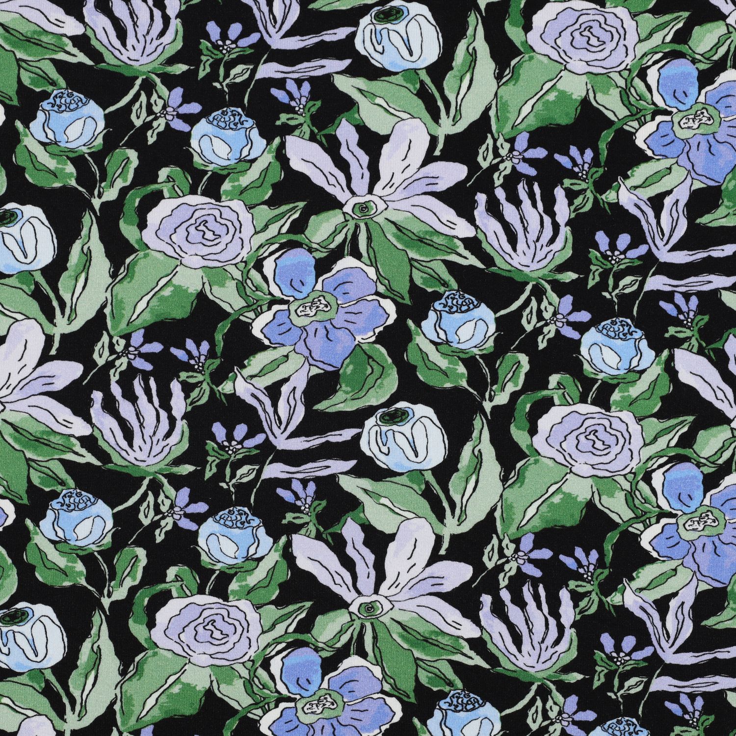 VISCOSE JERSEY DIGITAAL BLOEMEN - ZWART