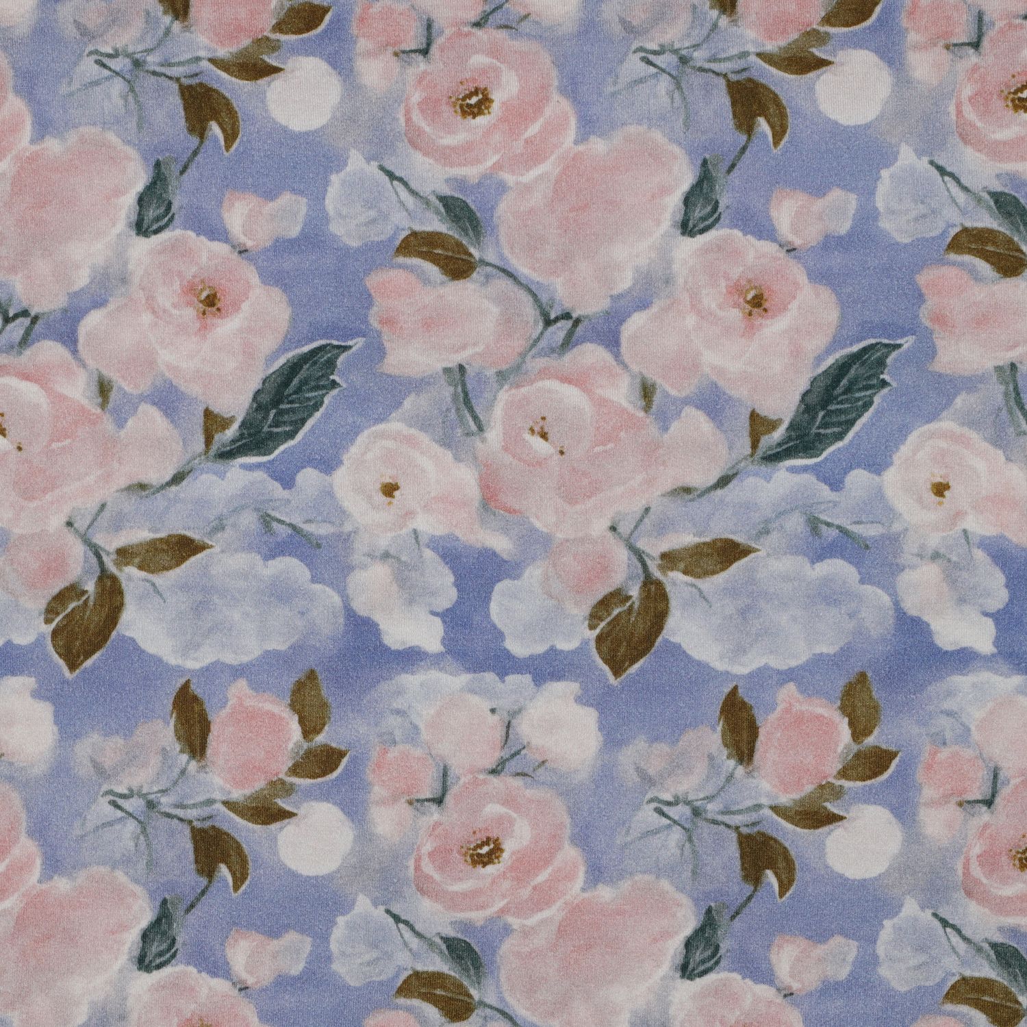 VISCOSE JERSEY DIGITAAL BLOEMEN - LICHTBLAUW