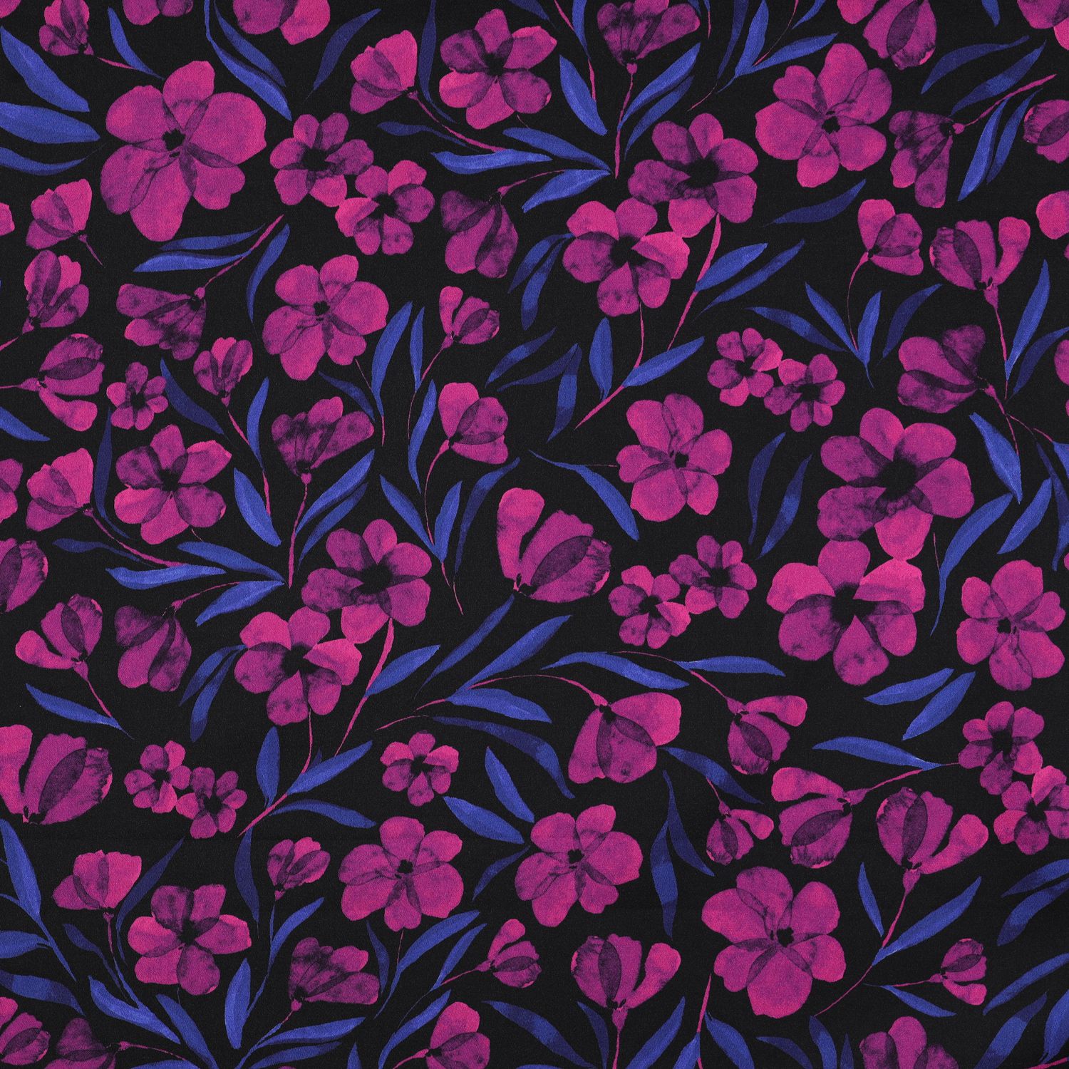 KATOEN SATIJN DIGITAAL BLOEMEN - FUCHSIA