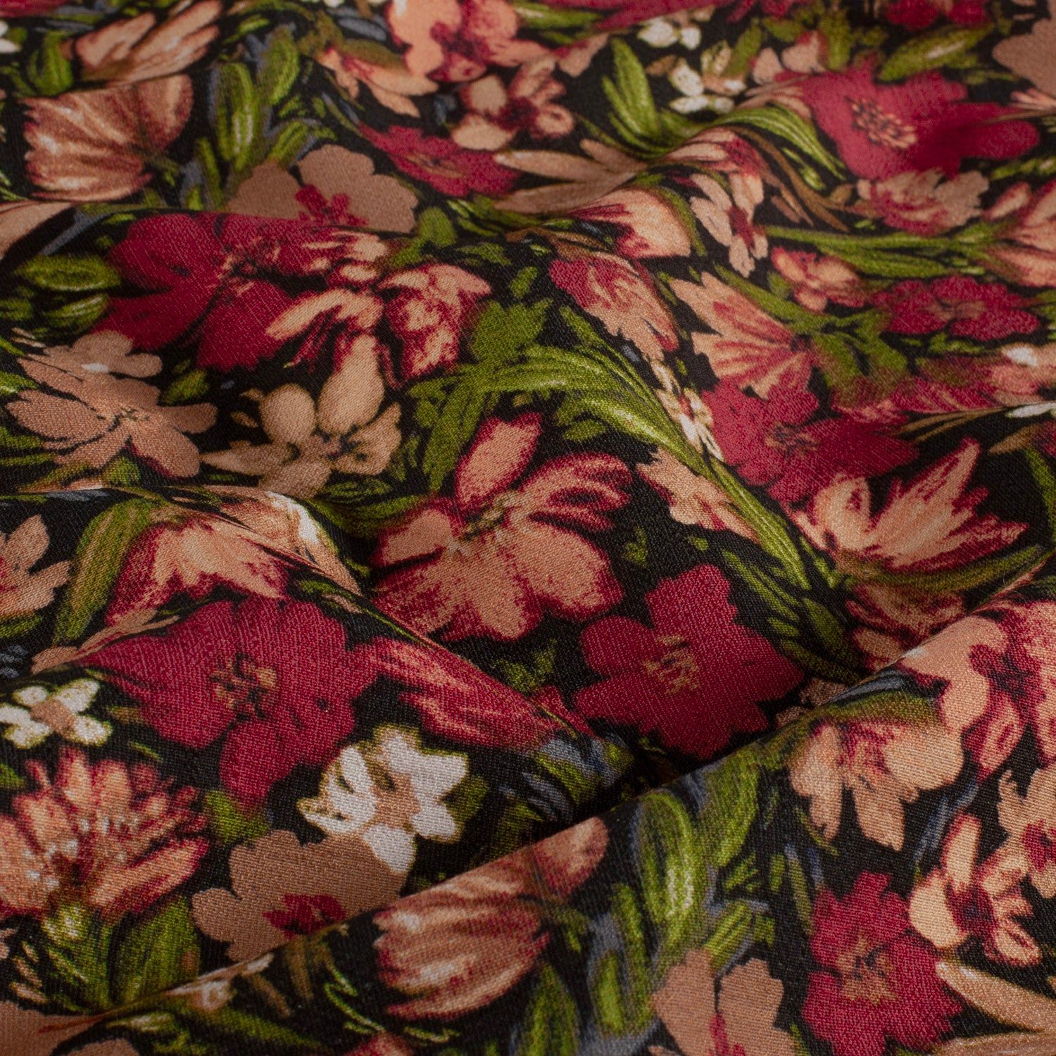 Viscose Nylon Ottoman stof bedrukt Bloemen Bordeaux
