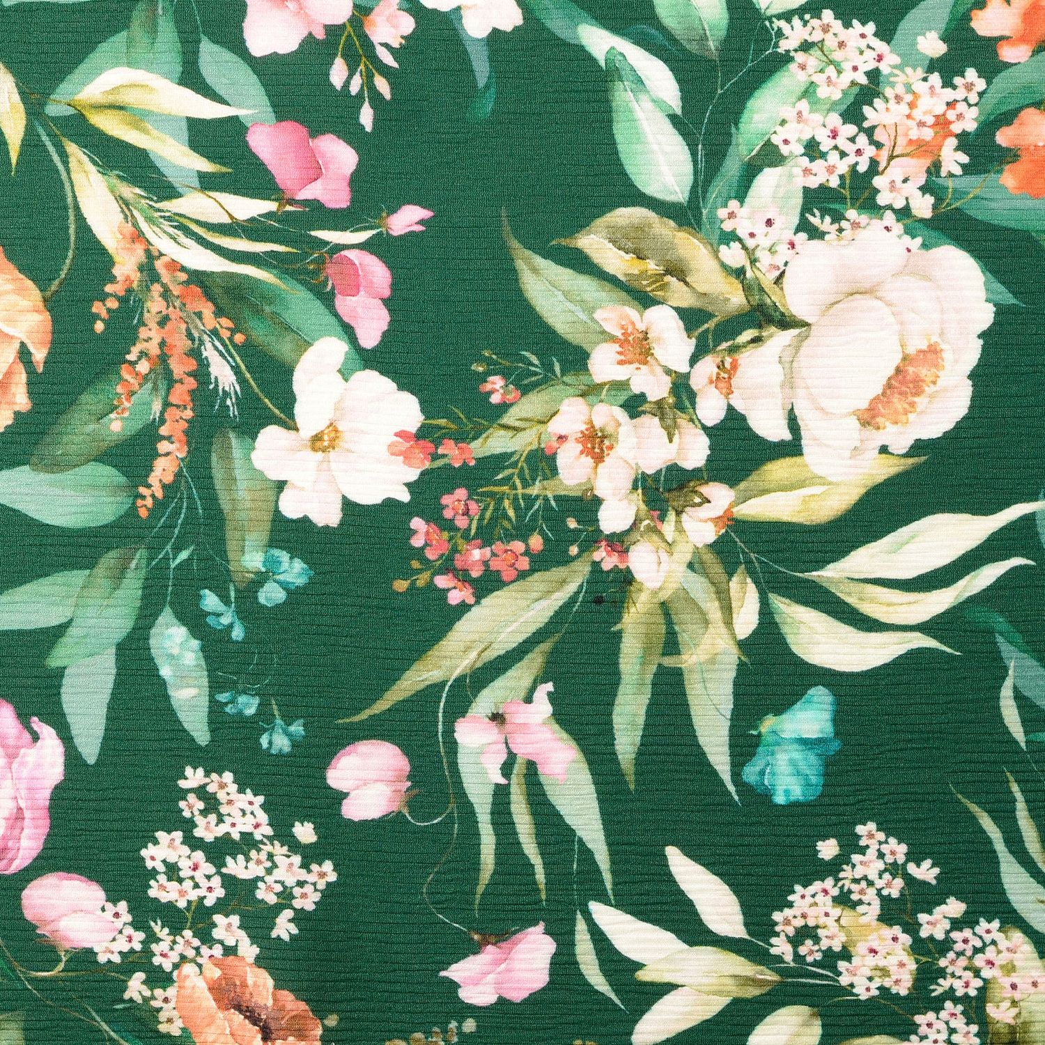 Plissé stof digitaal bedrukt Bloemen Bos Groen