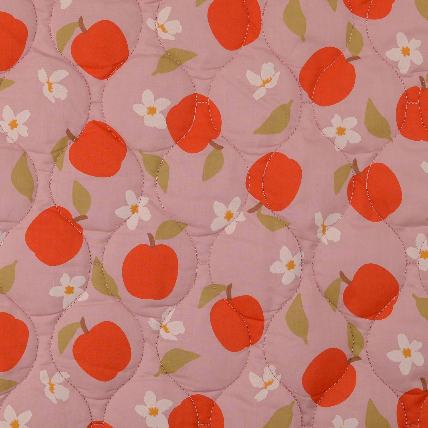 Katoen Poplin stof gewatteerd Appels Roze
