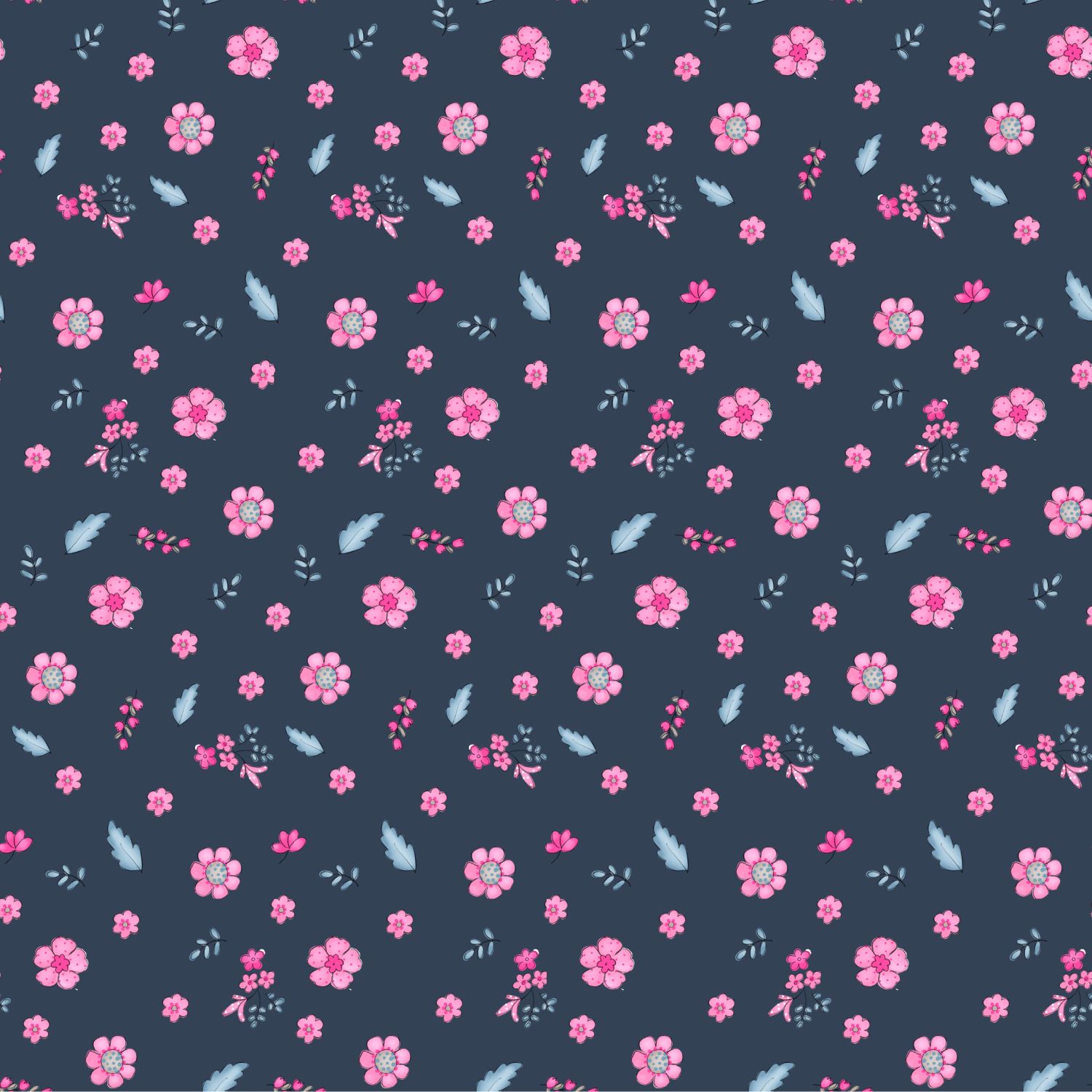 Katoen bloemen navy