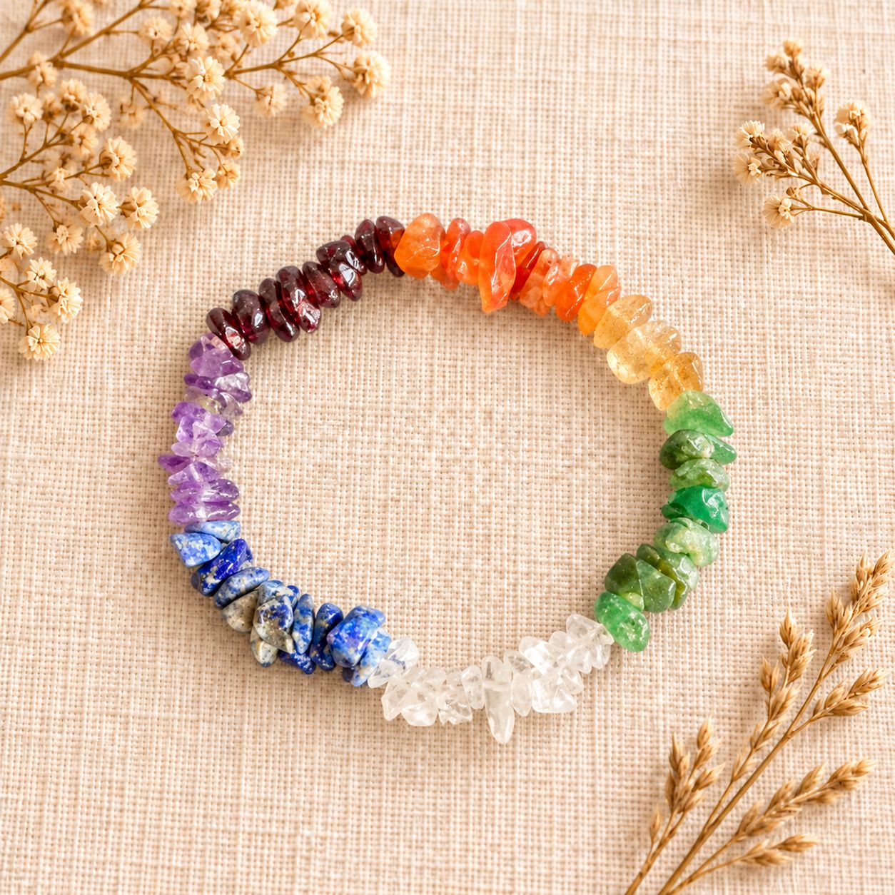 Seven Chakra Stone Chip Bracelet