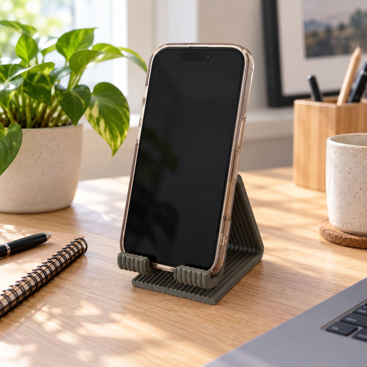 Stojak na telefon 3D – oliwkowy