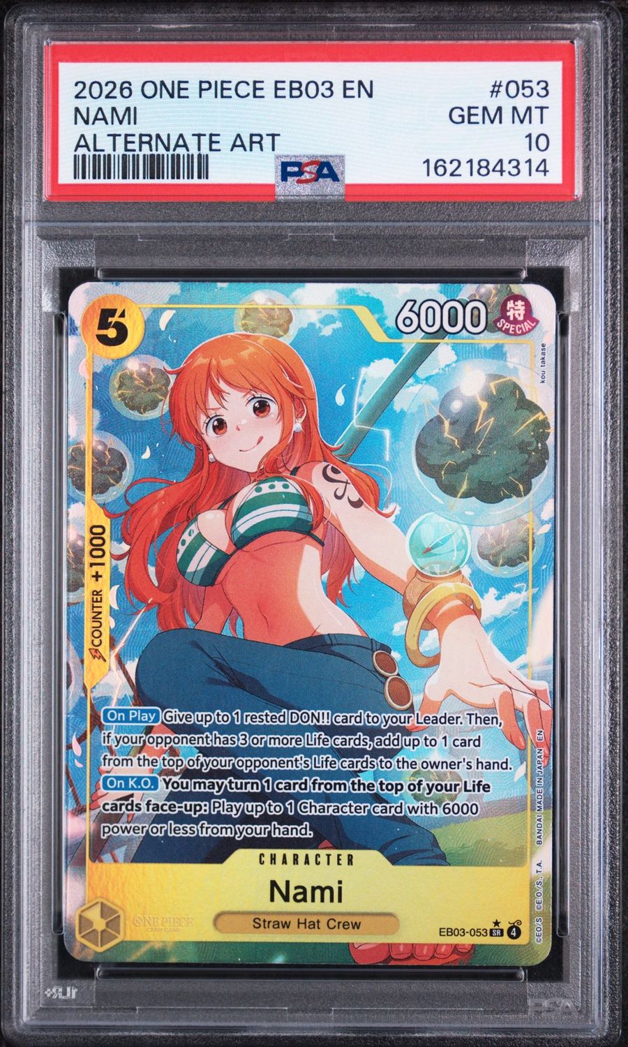 PSA 10 2026 ONE PIECE EB03-EXTRA BOOSTER -ONE PIECE HEROINES EDITION- 053 NAMI ALTERNATE ART