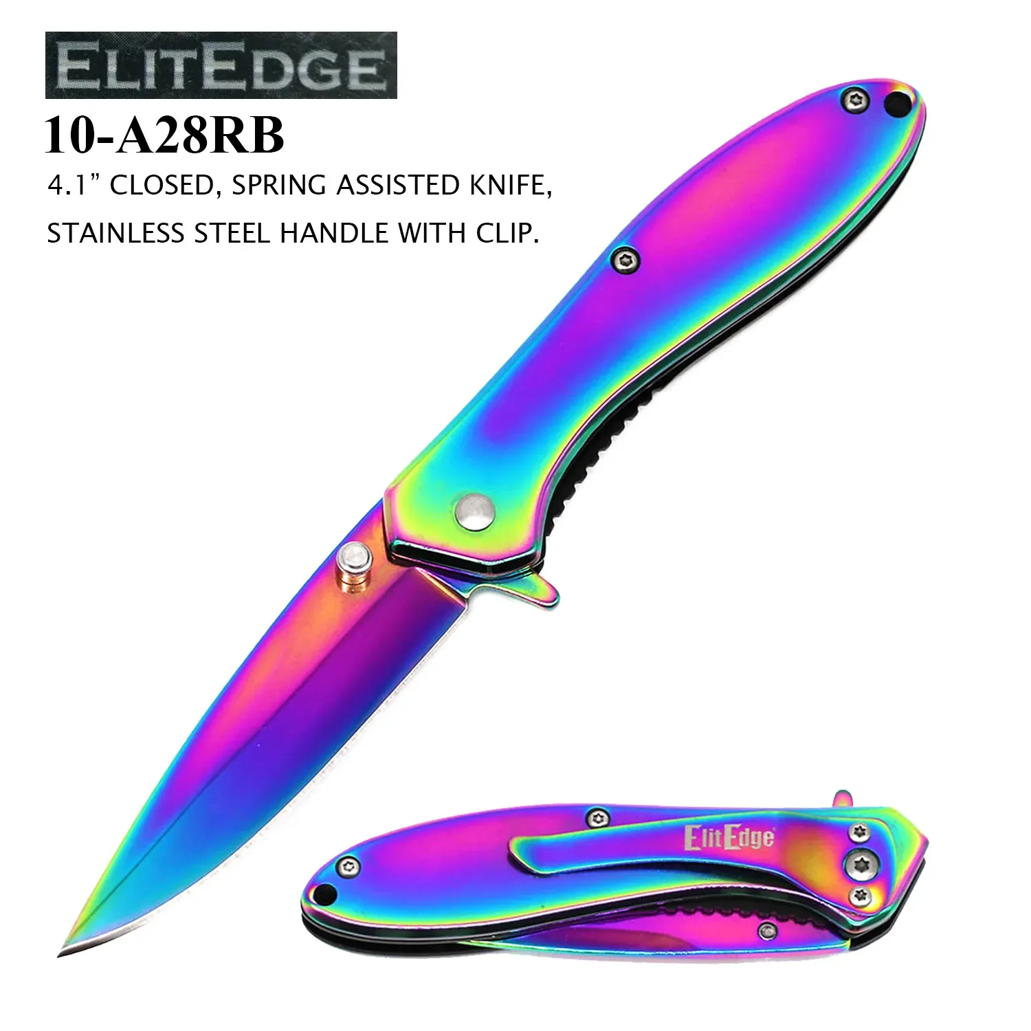 10-A28RB – ELITEEDGE 4″ Spring Assisted Knife Rainbow