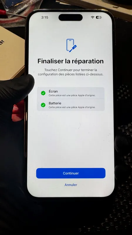 Configuration Apple après réparation écran et batterie iPhone