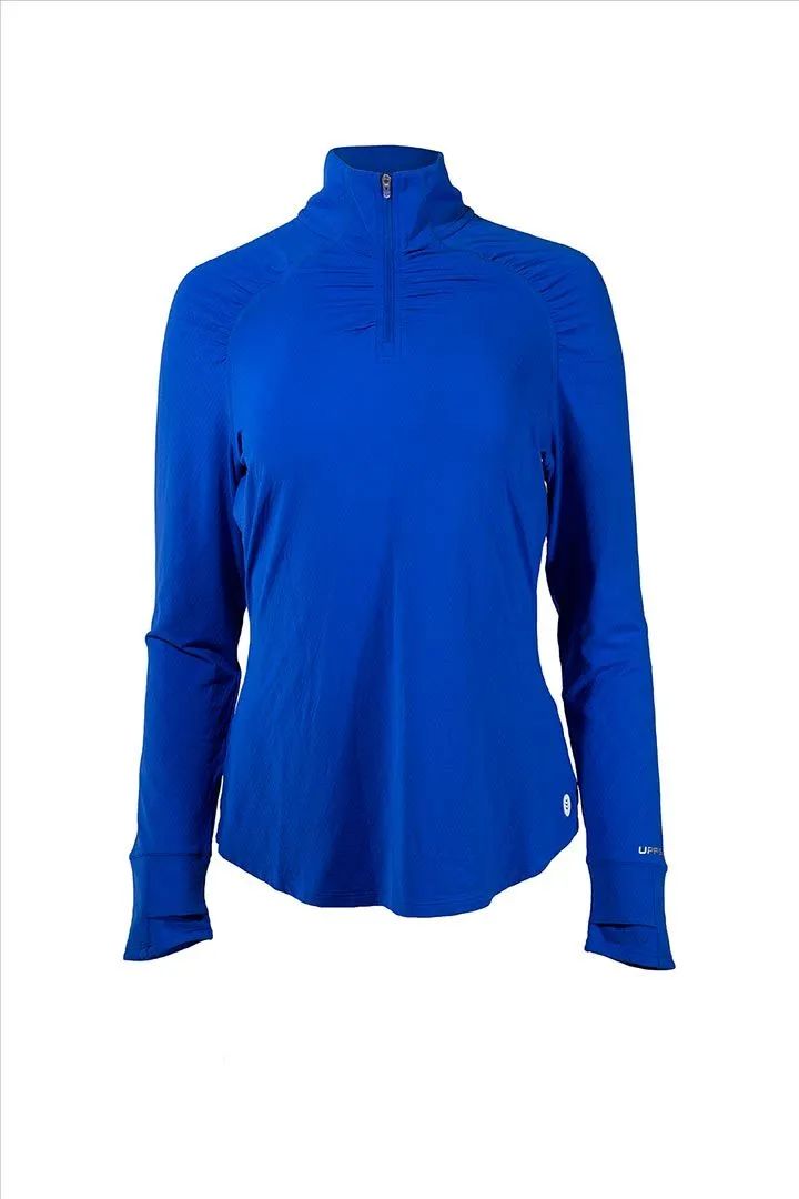 Coolibar Womens Arabella Quarter Zip Baja Blue 10207-425-152-1016, Coolibar Shirts: Sizes S