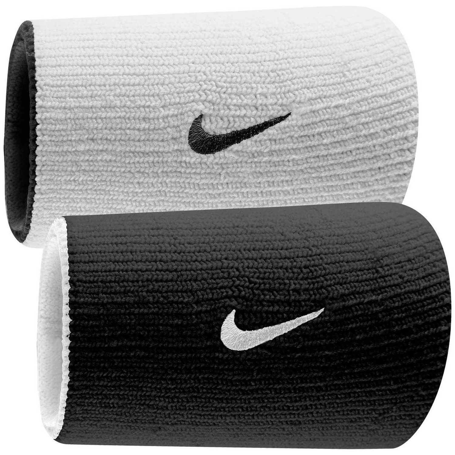 Nike Swoosh Claasic Reversible Doublewide Wristbands 2pk Black/white/black Osfm