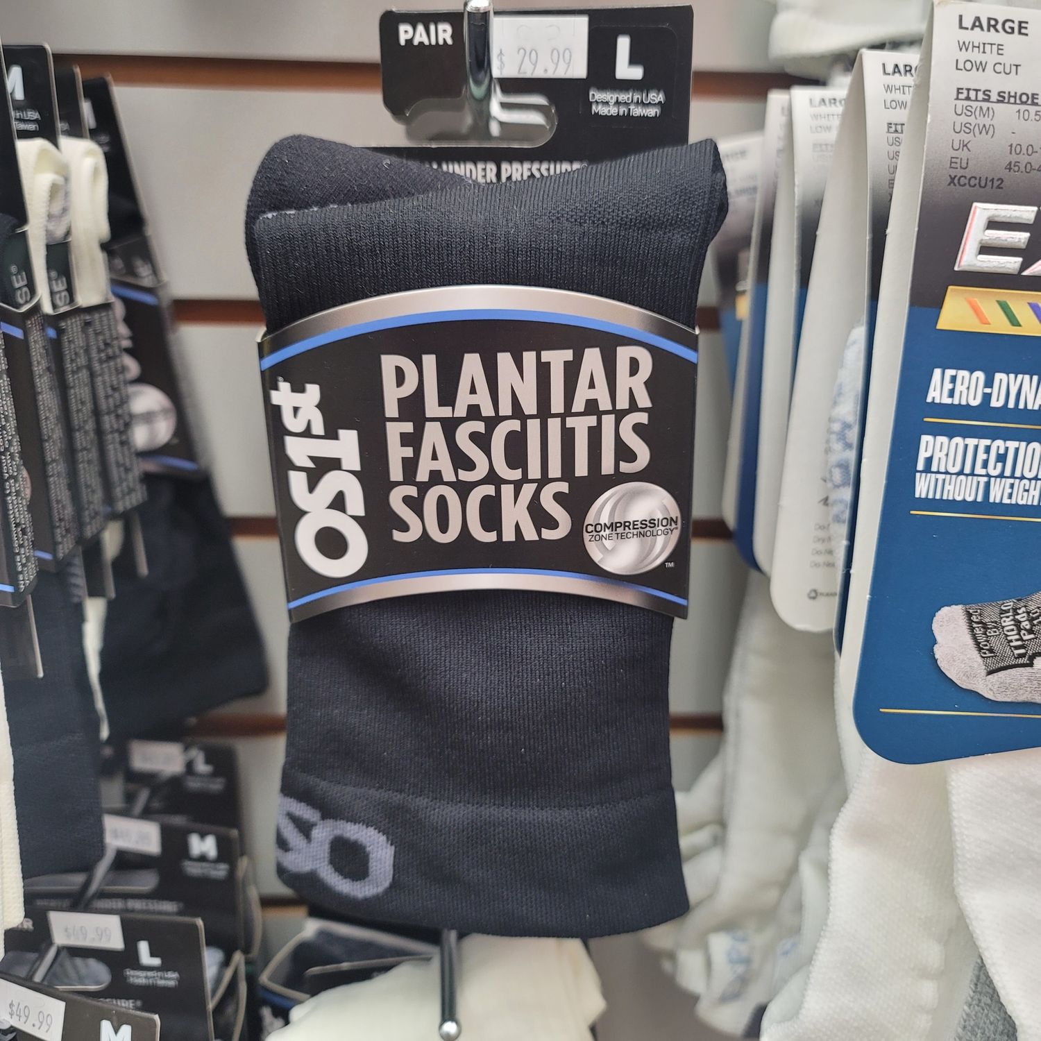 OS1st Plantar Fasciitis Crew Large, Color: black