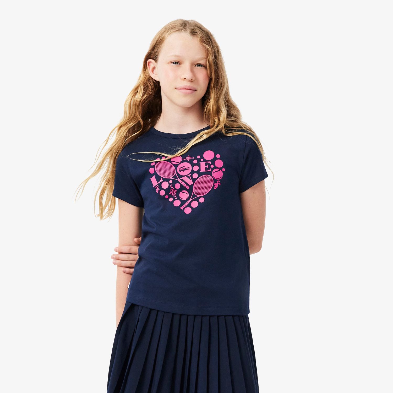 Lacoste Girls Graphic Tee Navy 447758-UGW