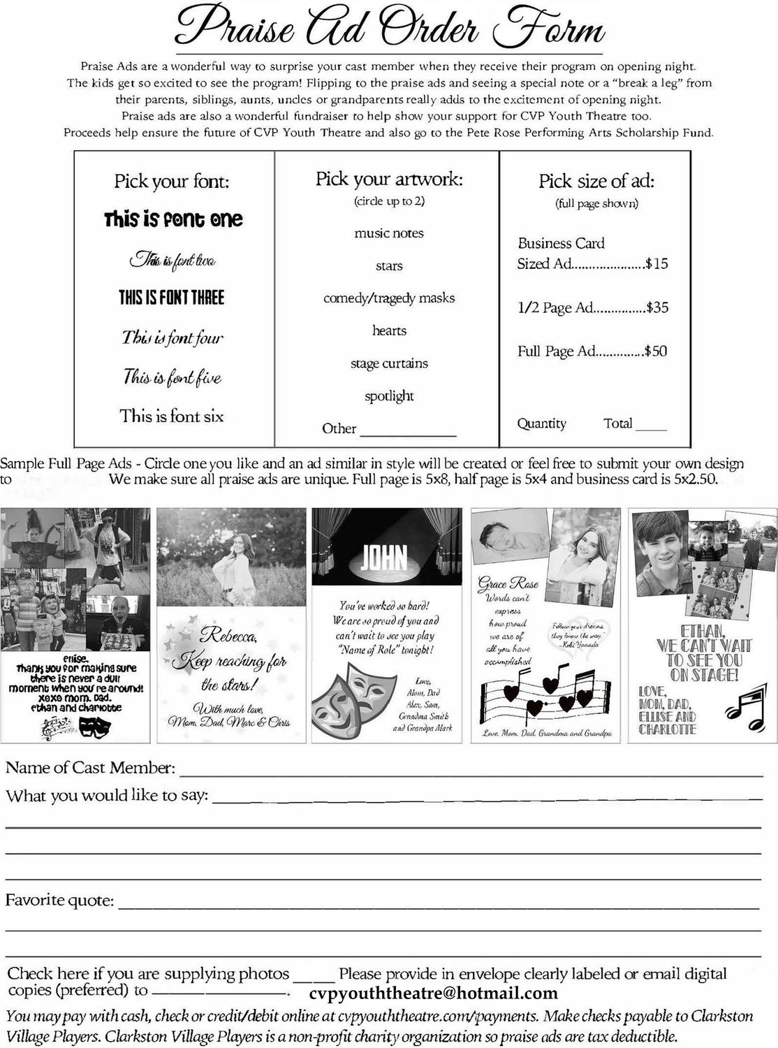 Praise AD (starting at $15.00)