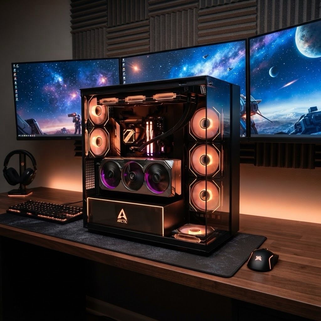 Gaming PC mit Rtx 5070Ti , Ryzen 7800X3D 1 Tb Ssd PCIE5 32 GB Ram 6000 mhz  , Mite vertical GPU