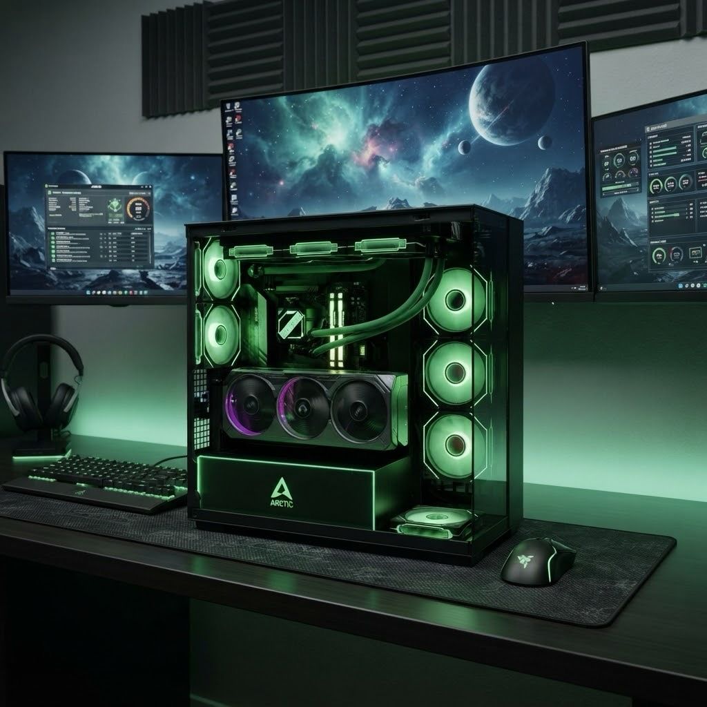 Gaming PC mit Rtx 5070Ti , Ryzen 7800X3D 1 Tb Ssd PCIE5 32 GB Ram 6000 mhz  , Mite vertical GPU