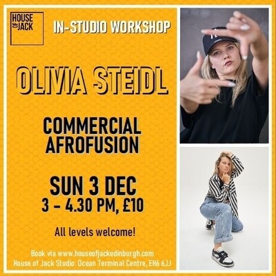 Commercial AfroFusion workshop with Olivia, Sunday 3 Dec at 3-4.30pm