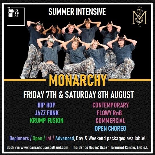 Monarchy Summer Intensive: Hip hop class, Sat 8th Aug, 11am-12
