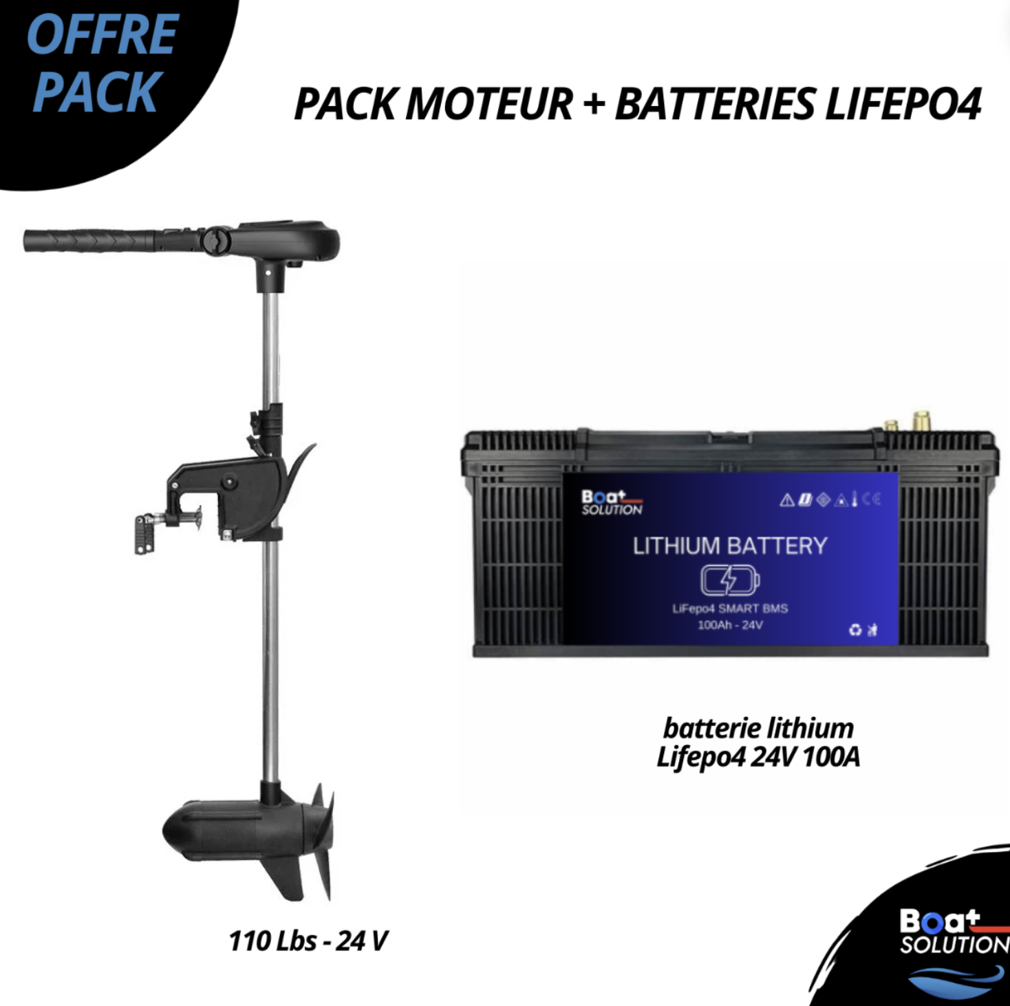 Pack moteur électrique Haswing Protruar G-3.0 - 110 Lbs - 24 V + batterie lithium Lifepo4 24V 100A Boat Solution France