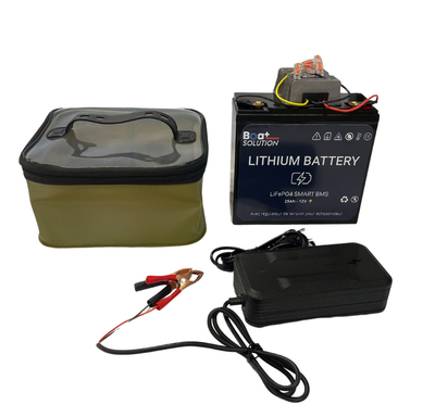 Batterie lithium Lifepo4 12V 25A avec régulateur de tension pour échosondeur Boat Solution France