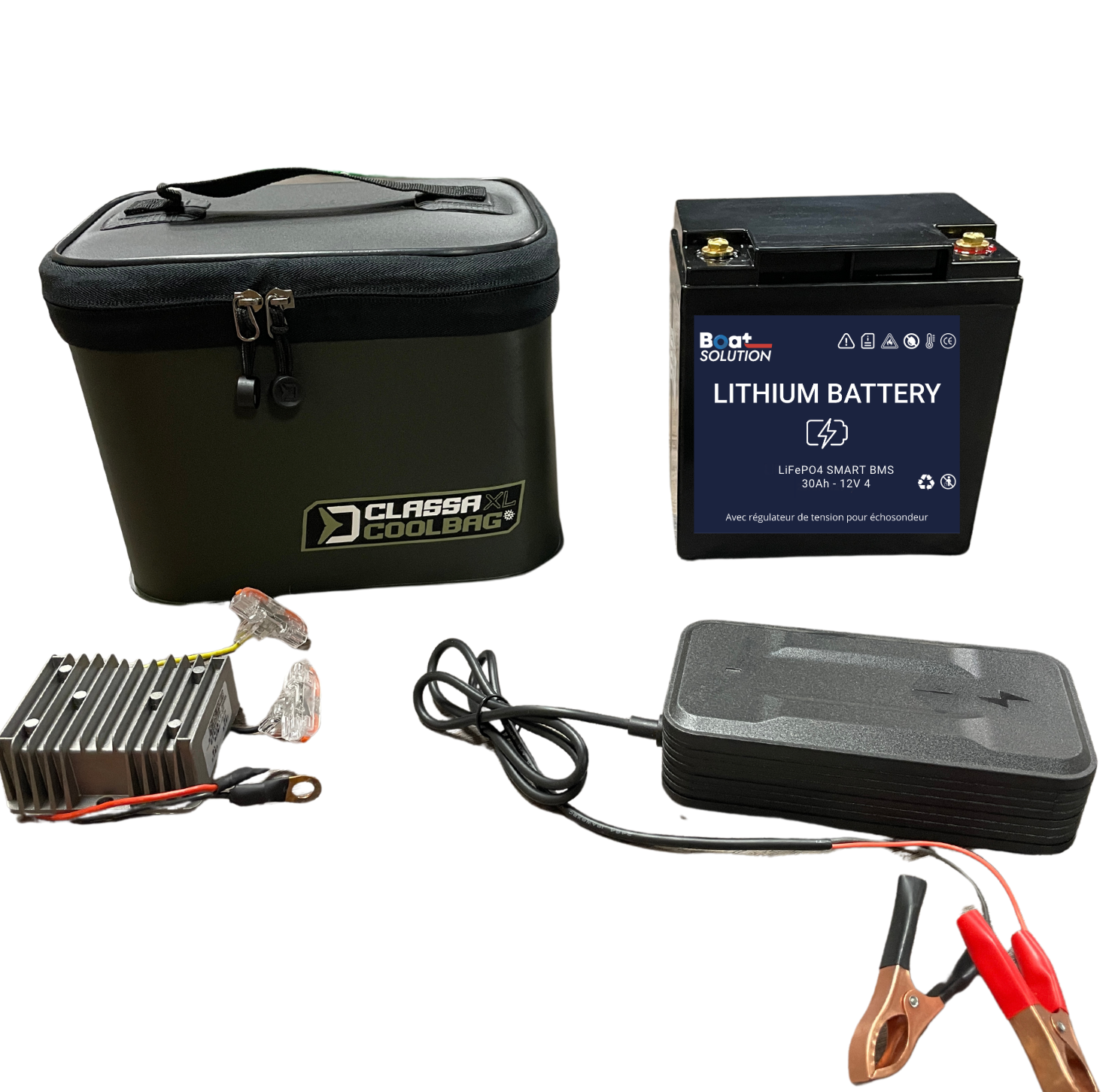 Batterie lithium Lifepo4 12V 30A avec régulateur de tension pour échosondeur Boat Solution France
