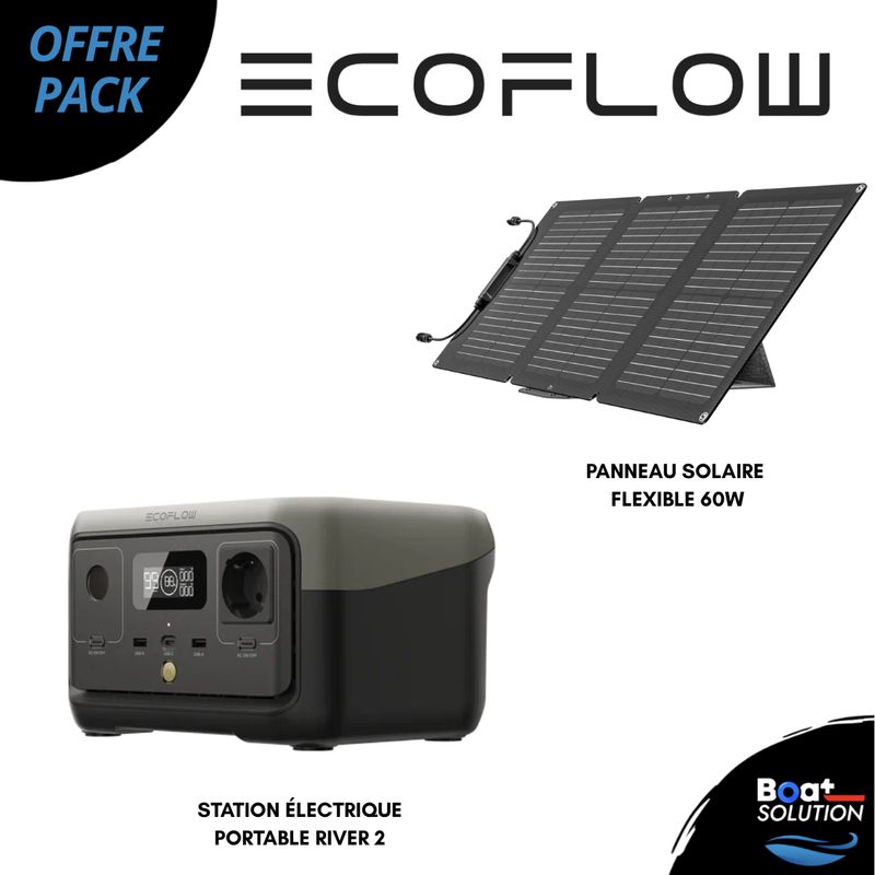 Pack EcoFlow Station électrique portable  RIVER 2 + Panneau solaire flexible 60W